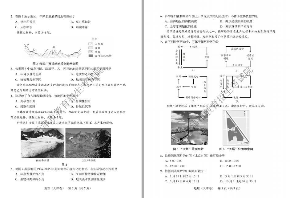 2018年天津高考文综真题及答案（已公布）