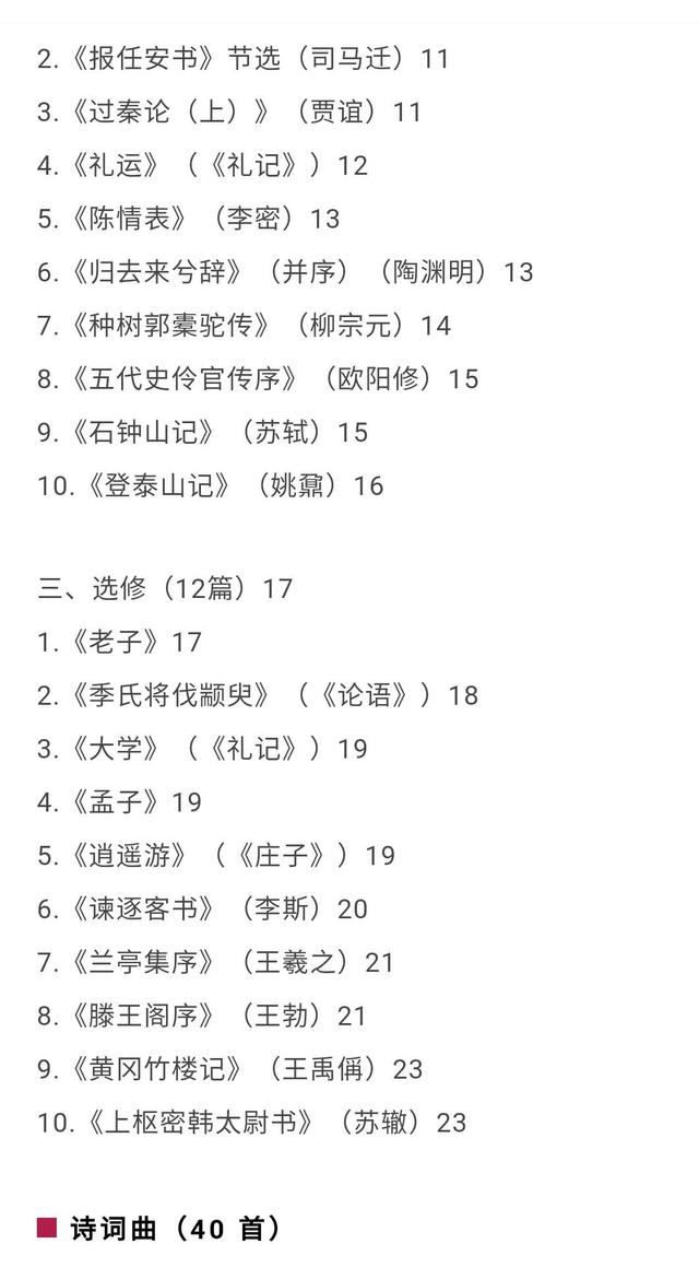 2021年高考陕西语文必背篇目