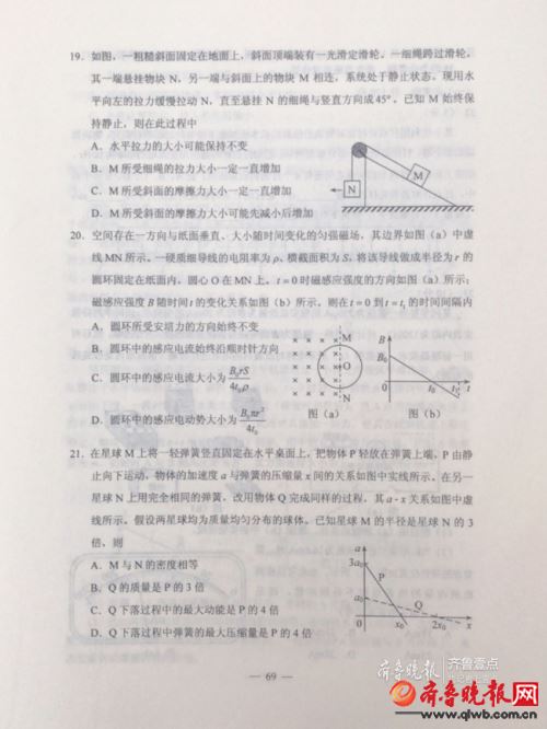 2019年河北高考理综真题（已公布）