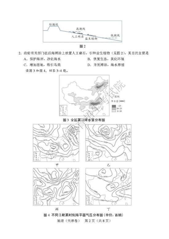 2019年天津高考文综试卷及答案【已公布】