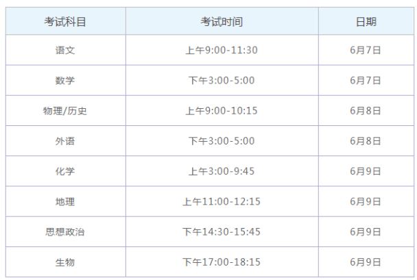 2021湖南高考各科时间