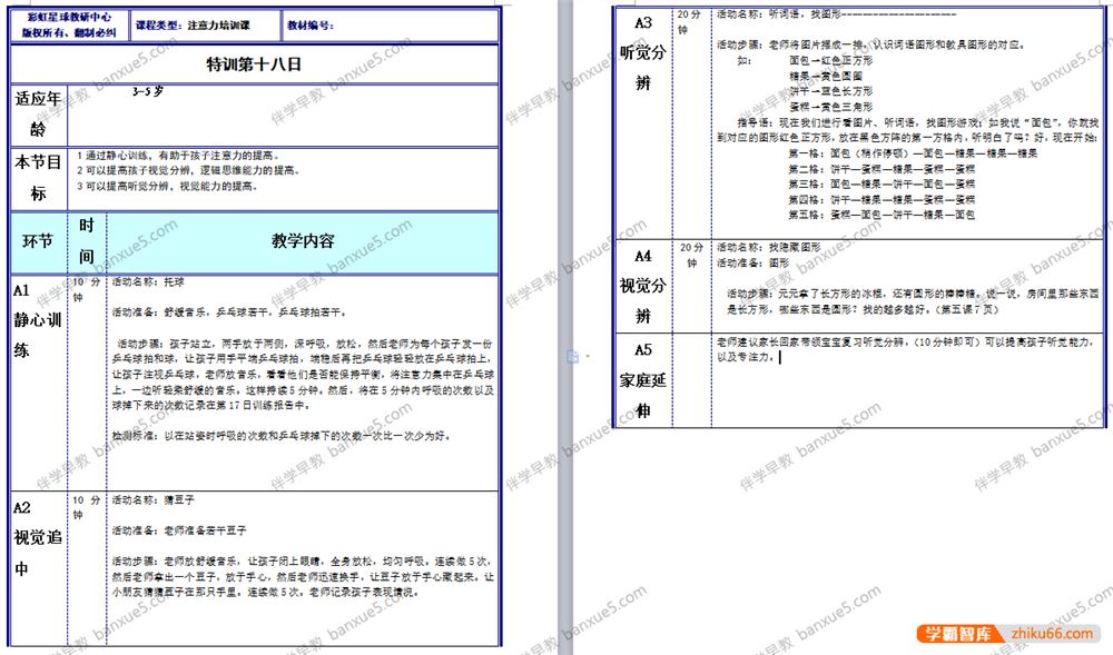 早教机构3-9岁《儿童注意力训练教案》共2套